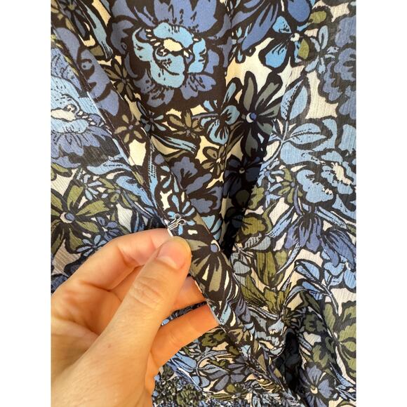 VERONICA BEARD Saera Floral Minidress Dress Size 14 Blue Multi Smocked Romantic - Picture 10 of 11